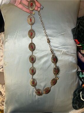 Red Oval Accent Gold-Tone Statement belt
